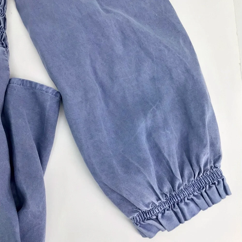 Bella Dahl Tencel-Lyocell Blue V Neck Long Sleeve Smocked Mini Dress Size Large - Picture 12 of 14